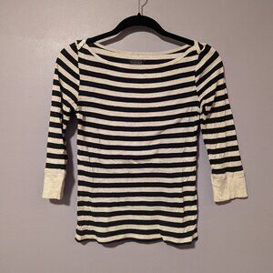 Old Navy Boat Neck 3/4 Length Striped Shirt - Black/Cream, Small